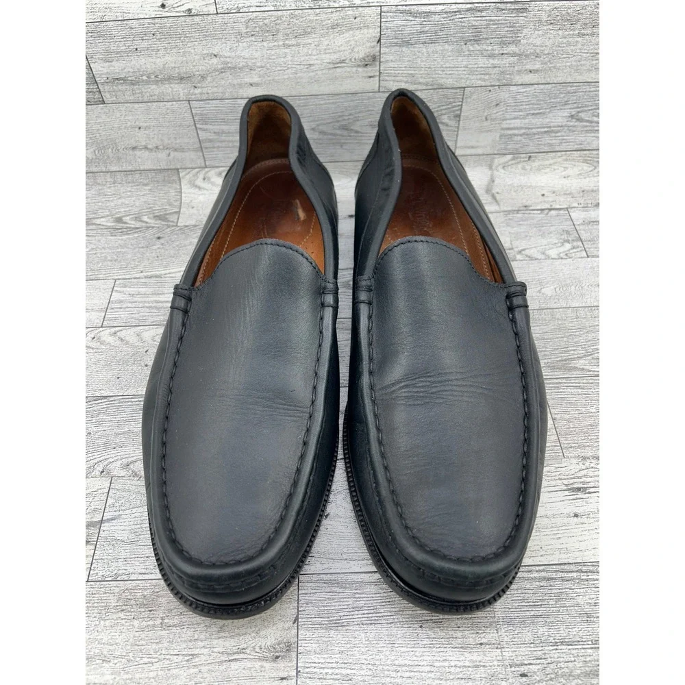 ET Wright Mens Black Leather Moc Toe Loafers Made‎ in Italy 80260 Size 14 D